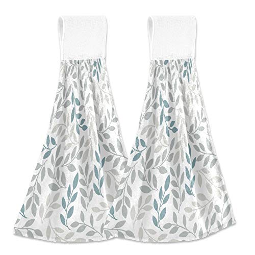 Blue Gray Leaves Branches Hanging Kitchen Towel 12 X 17 Inch Gray Leaf Spring Flowers Hand Tie Towels Set 2 Pcs Tea Bar Dish Cloths Dry Towel Soft Absorbent Durable For Bathroom Laundry Room Decor #TOP9