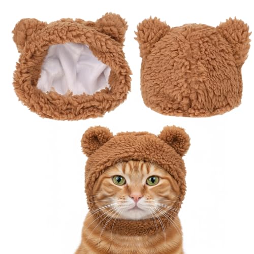Süßes Katzenkostüm, Warmer Bärenhut, Süße Pandamütze für Katzen & Hunde, Weich, Verstellbar, Warm, Ideal Kleine Haustiere, Kostüm, Winterbekleidung für kleine Haustiere Welpen, Hunde (braun)