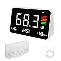 4-in-1 Dezibel Messgerät, DB Messgerät mit LED-Anzeige, Schallpegelmessgerät 30–130dB Lärm-, Zeit-, Temperatur- & Luftfeuchtigkeit Messgerät, Dezibelmessgerät für Zuhause Klassenzimmer Büro Bibliothek