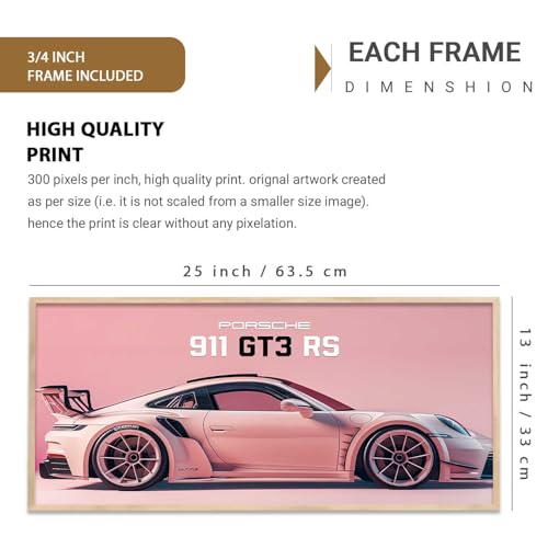Image of kotart Big Porsche 911 GT3RS Car Framed Posters Gift Items for Boys Room Wall Decoration Bedroom Living Room Office Studio Decor | Car Poster Frame for Wall Decor Set Of 1 Size (13 x 25 inch)