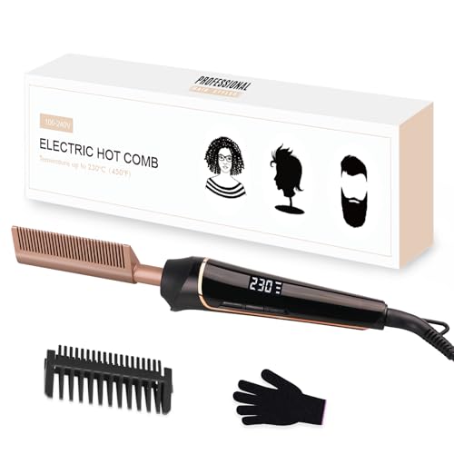 janelove Pettine lisciante in ceramica, 80 ℃-230 ℃ Hot Comb per capelli afro/pizzo wigs/barba, pettine per capelli in ceramica con display LCD HD, riscaldamento rapido