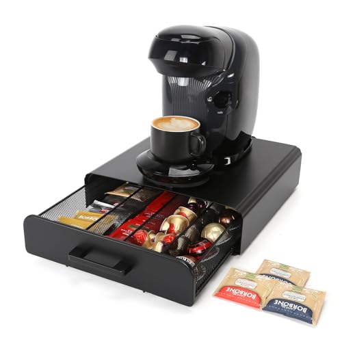 SYSYLY Organisateur pour dosettes de café avec tiroir, boîte de rangement pour capsules de café, boîte à thé, boîte à thé pour cuisine, bureau.