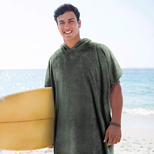 Catalonia Hooded Surf Towel Poncho, Super Water Absorption Polyester Microfiber Beach Sand-Proof Wetsuit Changing Robe For Adults Men Women Surfing Swimming Bathing, Army Green #TOP5