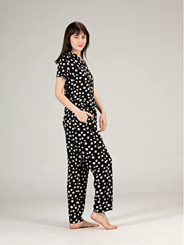 Image of Evolove Women's Polyester Half Sleeves Collared Night Suit Set /Top Pyjama Set Super Soft Comfortable (Nightsuit-Collar-HS-2)