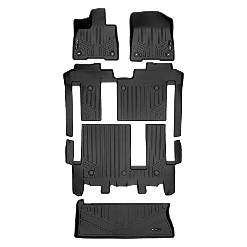 SMARTLINER Floor Mats 3 Row Liner Set & Cargo Liner Behind The 3rd Row Compatible with 2021-2025 Toyota Sienna