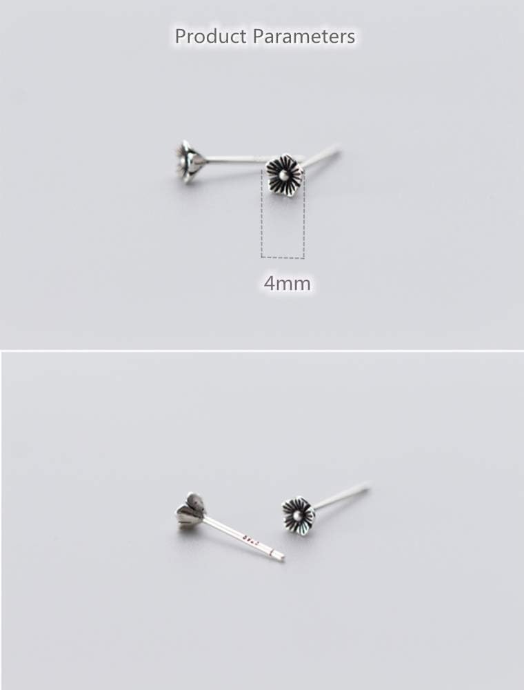 Tiny Vintage Flower Earrings for Women 925 Sterling Silver Oxidized Mini Small Plum Blossom Flowers Stud Cartilage Tragus Hypoallergenic Post Pin for Piercing Ear Elegant Jewelry … - Image 5