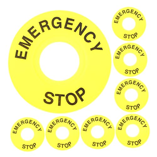 Cabilock 8pcs Emergency Stop Button Sign Safety Warning Ring Tactile Push Button Outdoor Weatherproof