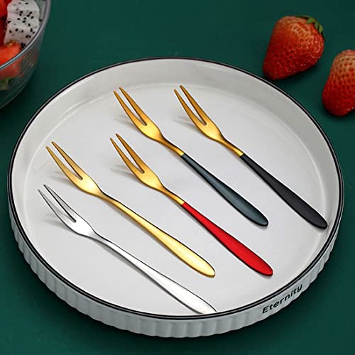 Image of Mini Cocktail Forks Appetizer Forks 18 /10 Stainless Steel Fruit Forks Dessert Forks Tasting Forks Appetizer Small Forks Set Appetizer Cake Fruit Forks Set (Red,Set of 10)
