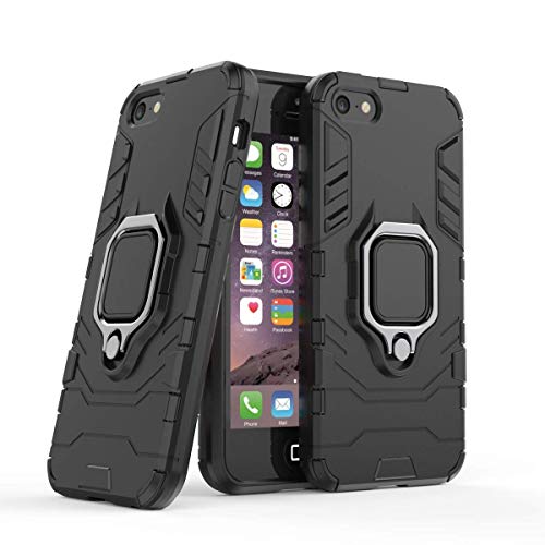 LuluMain Compatible con Apple iPhone 5, iPhone 5S, iPhone SE Funda, Anillo Metálico Sujeción Soporte Antichoque Caja (Funciona con el Montaje de Coche Magnético) Doble Capa Case Carcasa (Negro)