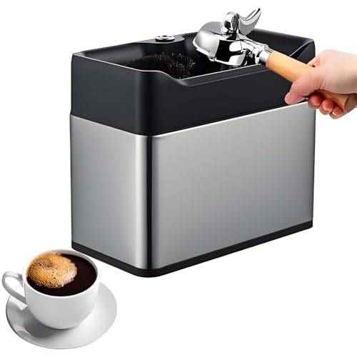 GLBMXDD Nettoyeur de Porte-Filtre à café électrique, Nettoyeur de poignée de Marc de café, têtes de Brosse Doubles, Rotation 300/min, pour cafés domestiques ou commerciaux Silver