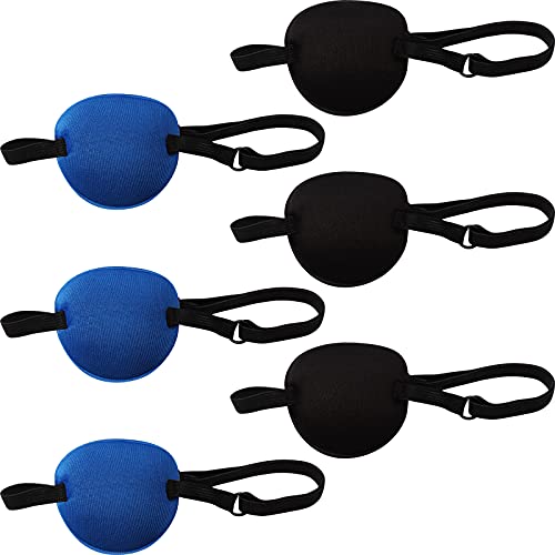 6 Pieces Eye Patch Single Eye Mask in 2 Colors, Various Elastic Eye Patch Adjustable Eye Patch Lazy Eye Patches with Buckle for Adult and Kid (Blue and Black)