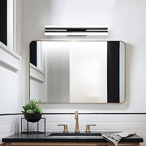 MantoLite LED Vanity Lighting Fixtures, 40CM 12W Super Bright Wall Mounted Light Fixtures, Bathroom Over Mirror Lamp Home Wall Picture Lamps Sconces,6000K Matte Black IP44 Make-up Mirror Front Lamp