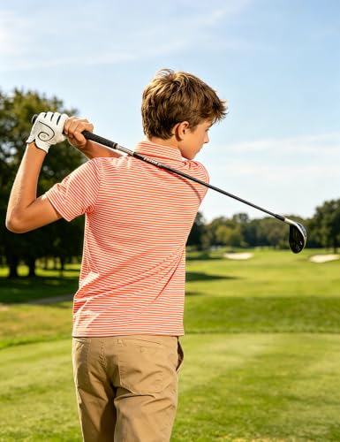 Cuddomper Boy Polo Stripe Shirt Size 13-14 Orange Short Sleeve Golf Top - image 5
