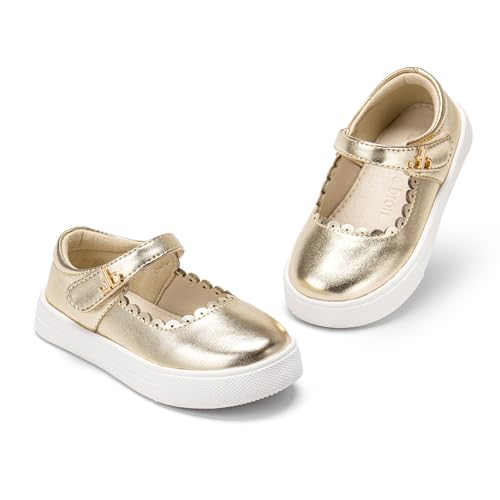 THEE BRON Girls Glitter Sneakers Comfy Fashion Shoes for Toddlers Easy Strap Closure(AS612 Toddler,Gold/10M)