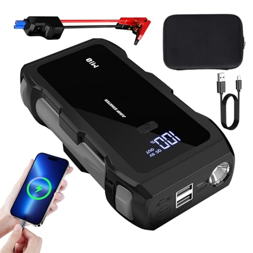 Spizummp Avviatore di emergenza per batteria auto, 8000 A, 3 modalità di illuminazione, ricarica rapida USB, per berline, moto, barche, camper, motoslitte, trattori, SUV