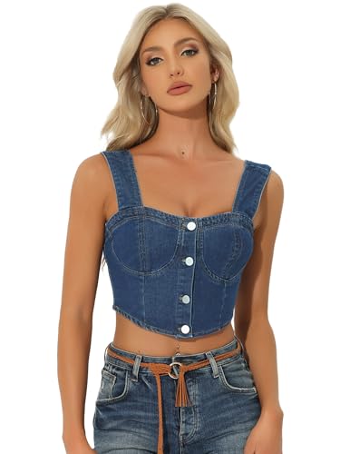 Hauts corset en jean pour femmes bustier denim débardeur court boutonné