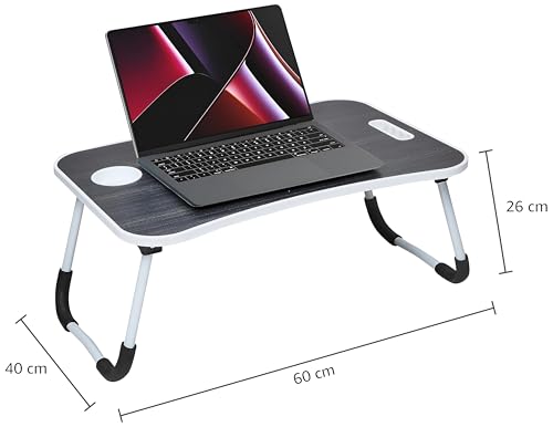 Image of Amazon Basics Engineered Wood Foldable Laptop Table with Cup Holder, Tablet Groove and Mini Drawer (60L x 40W x 26H cm, Black)