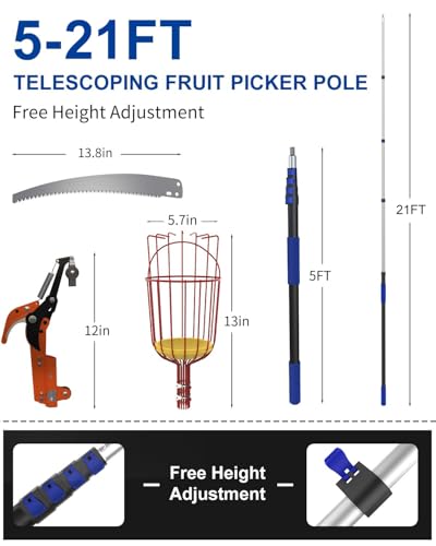 Image of 27FT Reach Pole Saw, Telescoping Tree Trimmer with 5-21FT Extension Pole, Sharp Steel Blade and Scissors, Fruit Picker, Extendable Long Handle Tree Pruner for Yard Garden Trees Palms Shrubs