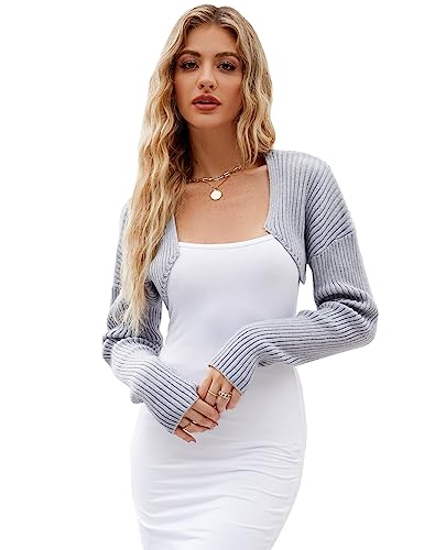 KOJOOIN Sweater Shrug for Women Open Front Ribbed Knit Cropped Bolero Cardigan Long Sleeve Bolero Shrug for Dresses