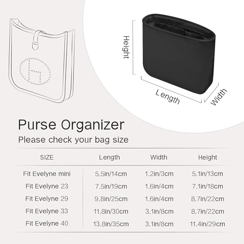 Image of Fits for Evelyne Bag Insert Organizer For Hermes(23,Black) | Premium Silk Material,Smooth Touch,Lightweight,zipper,protect from scratches & stains,multiple pockets,keychain,waterproof