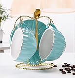 MUENG Ceramic Coffee Tea Tup and Saucer Conjeo en el Juego de Oro con portavasos y Tazas de Espresso de cerámica de Cuchara con envases de 200 ml Regalos