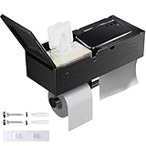 Toiletpapierhouder zonder boren, wc-rolhouder met box voor vochtige doekjes, wandhouder voor badkamer en keuken, met 2 reserverolhouders, toiletpapierhouder, zwart