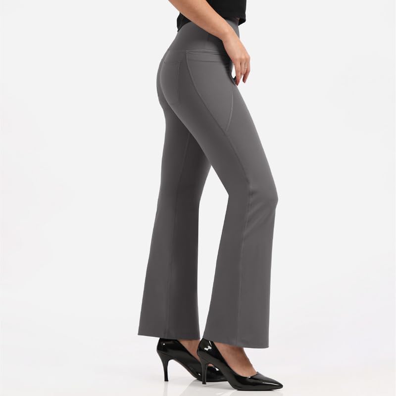 Image of Blissclub Ultimate Flare Pants for Women Above 5'5 ft Tall | Ribbed Waistband, 4 Pockets | High Waist Trousers and Formal Pants for Office wear