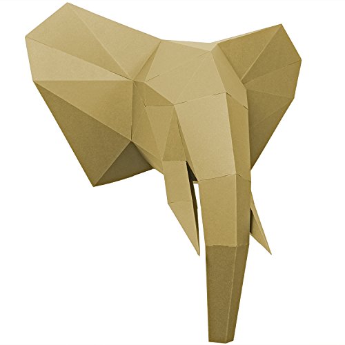 PaperShape Elefant 3D-Papier-Tier-Safari ausgeschnitten, vorgefalzt und ohne kleben - Tierkopf Wand-Deko aus FSC-Papier…