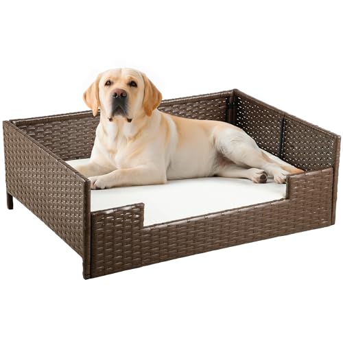 DWVO Rattan Dog House Outdoor Indoor with Cushion, Wicker Dog Sofa Bed for Small, Medium, and Large...