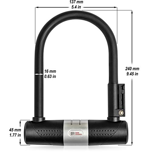 image for Bare Rugged Bike U Lock with Cable - 16mm Heavy Duty Bike Lock with Ke