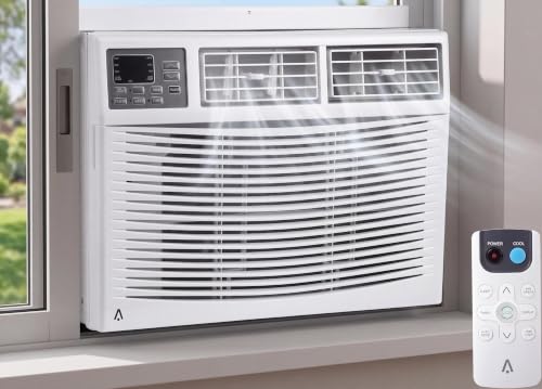 ExploreHorizon 10,000 BTU Window AC Unit, 115V Cools 450 Sq.Ft Spaces, Remote Control with 3 Speeds & Auto Restart, for Bedroom and Living Room, White