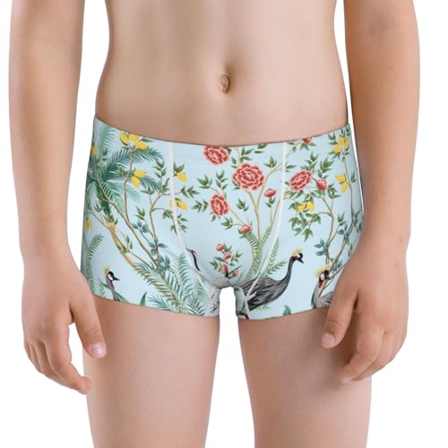 Boys' Cotton Boxer Brief Soft Underwear-Chinoiserie Floral Palm Tree