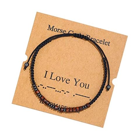 Morse Code Bracelet，Vintage Promise Distance Friendship Bracelets Hand Made Beads String Rope Bracelet for Women Men Friend Couples（I Love You） Cover