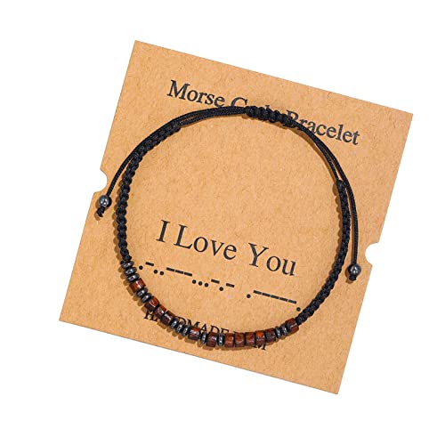 Morse Code Bracelet，Vintage Promise Distance Friendship Bracelets Hand Made Beads String Rope Bracelet for Women Men Friend Couples（I Love You）