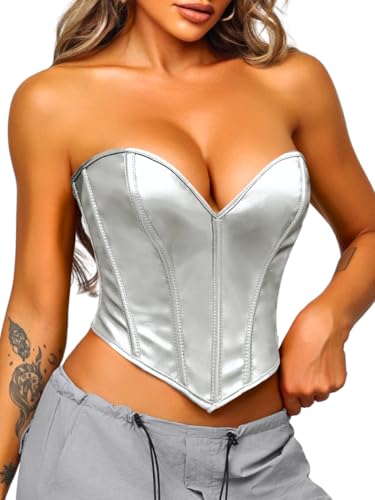 Image of ChiaoLezhee Heart Corset Top For Women, Sexy Concert Outfits Going Out, Strapless Crop Top, Overbust Bustier