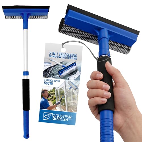 Image of 2 in 1 Telescopic Window Squeegee with Durable Squeegee Blade and Sponge Attachment - Window Cleaning Kit Perfect to Use as Shower Cleaner Squeegee, Window Cleaner & Car Window Squeegee