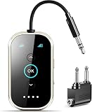 Ultra Bluetooth 5.4 Transmitter Receiver with CNC Metal & Glass – Airplane Bluetooth Adapter with Qualcomm aptX LL/HD, Works with 2 AirPods & Headphones, Wireless Audio Transmitter for Travel/TV/Gym
