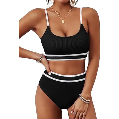 TBSCWYF Bikinis Mujer Braga Alta Bikini Push Up Clásico Bañadores Mujer Natacion Trajes de Baño Dos Piezas Correas Laterales Relleno Desmontables Biquini Ropa Playa Bikinis