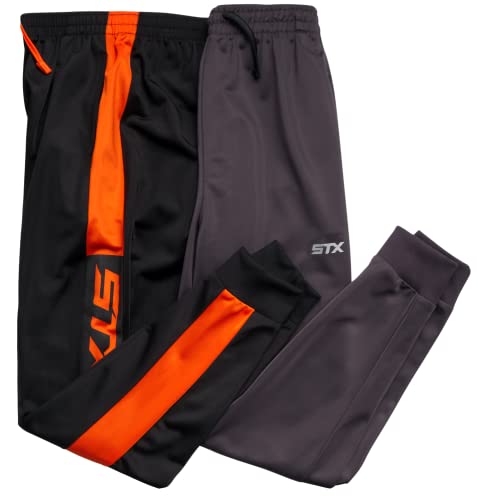 STX Boys' Track Pants - 2 Pack Performance Tricot Sport Jogger Sweatpants (4-16), Size 4, Black/Charcoal2