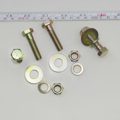 Image of 3 /8 inch x 1-1 /2 inch Grade 8 Hex Head Bolt and nut,Spring Lock Washer and Large Flat Washer Assortment Kit, Color Gavalization,Alloy Steel,Heavy Duty,(16sets Pack),by Metalsuberg.