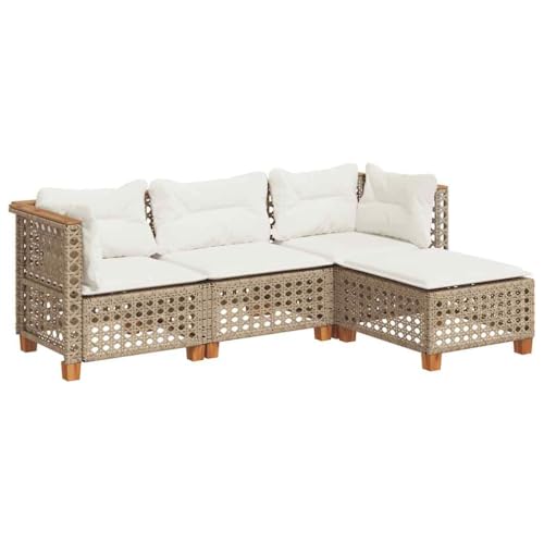 Eleganz 4-TLG. Garten-Sofa Garnitur mit Kissen Beige | Poly Rattan Möbel für Terrasse und Balkon | Wetterfest & Bequem | Outdoor Wohnzimmer Set