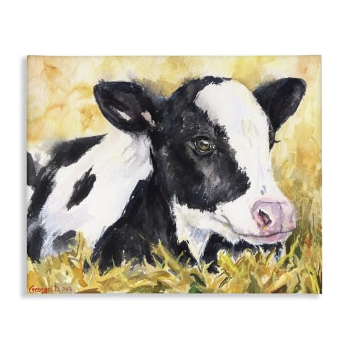 Stupell Industries 'Cute Baby Cow Animal Yellow Watercolor'| Canvas Art