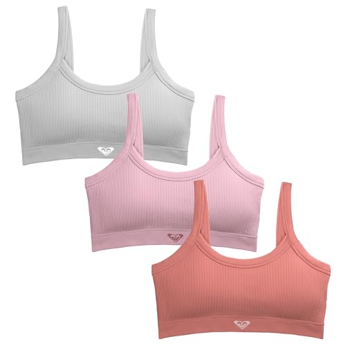 Roxy Womens Seamless Bras Ribbed Lounge Wirefree Bralette Set 3-Pack (US Alpha Large Regular Regular Desert Princess/Pink Brocade/Lt Bleach Heather)
