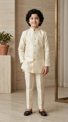 Image of AHHAAAA Kids Ethnic Cotton Silk Blend Sequin Print Indo-Western Sherwani Set for Boys 496MF