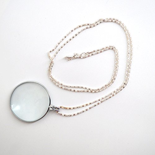 Clara 5X Necklace Magnifier Pendant Reading Map Magnifying Glass With Gold Chain(Silver) #TOP4