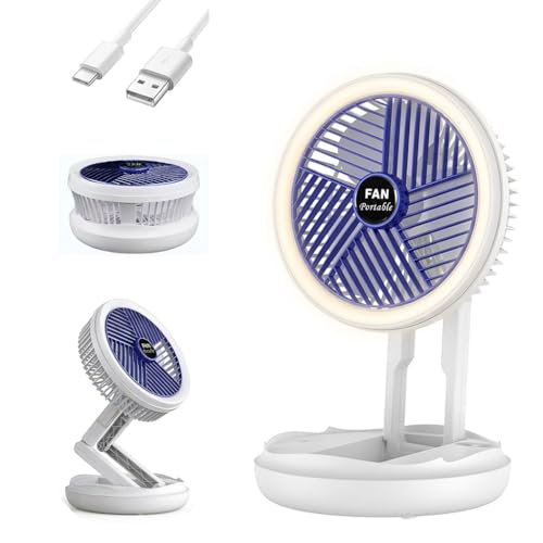 Mini ventilador de escritorio portátil 3 en 1. Funciona como ventilador de escritorio, ventilador de pared, ventilador de circulación y luz nocturna. El cuerpo plegable y el diseño de gancho oculto