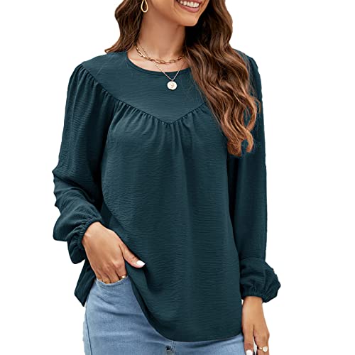 WEYI Lantern Sleeve Chiffon Blouse Polyester Fiber Casual Pure Color Sleeve Pleated Chiffon Shirt Holiday For School (M)