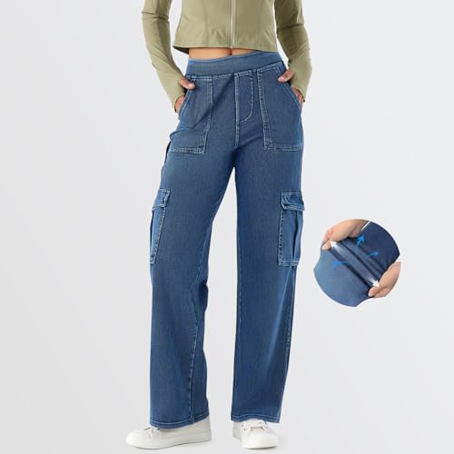Women’s Pull-On Cargo Jeans - Mid Rise Wide Leg, Soft Stretch Denim, Comfort Fit with Pockets2