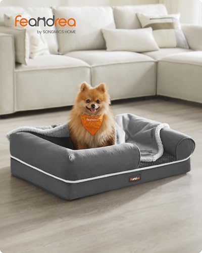 Feandrea Orthopedic Dog Bed, Dog Sofa with Sides, Removable Washable Cover, 76 x 51 x 18 cm, Non-Slip Bottom, Light Grey PGW074G02 - Image 3
