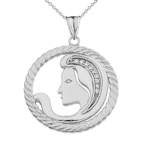 Sterling Silver 12 Astrological Diamond Zodiac Sign in Rope Pendant Necklace